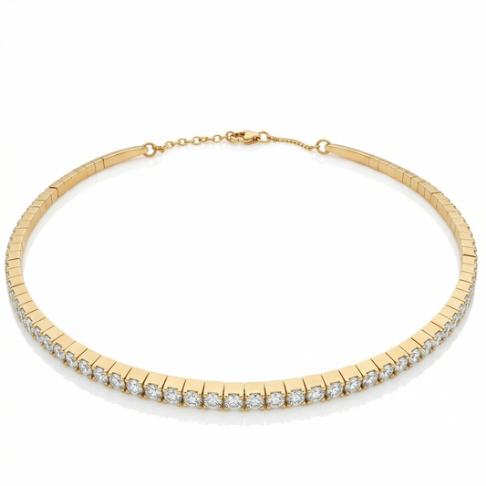 Diamond Line Choker 14K (18K Custom) Yellow Gold Necklace