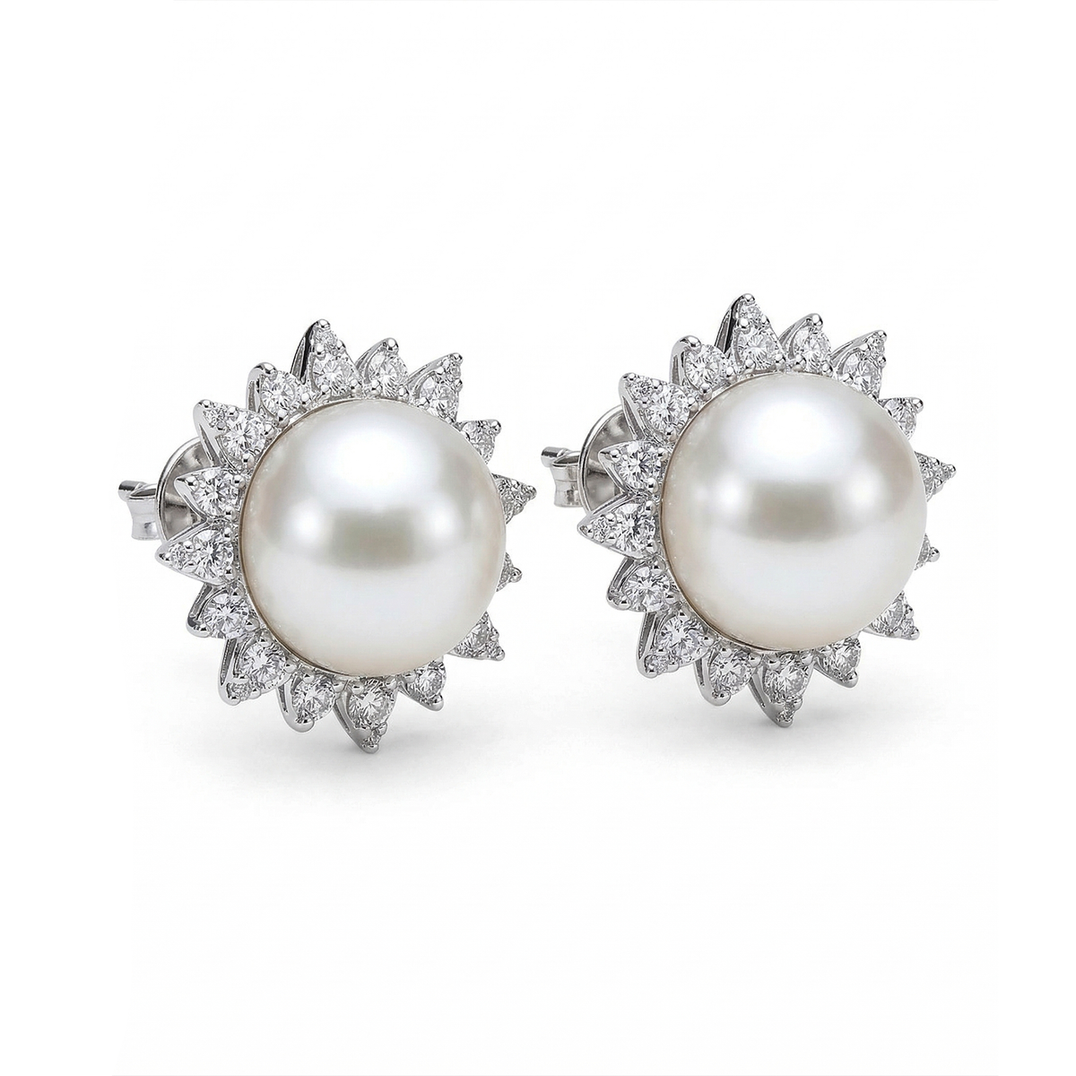 Pearl Halo 14K White Gold Statement Diamond Earrings
