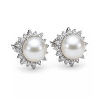 Pearl Halo 14K White Gold Statement Diamond Earrings