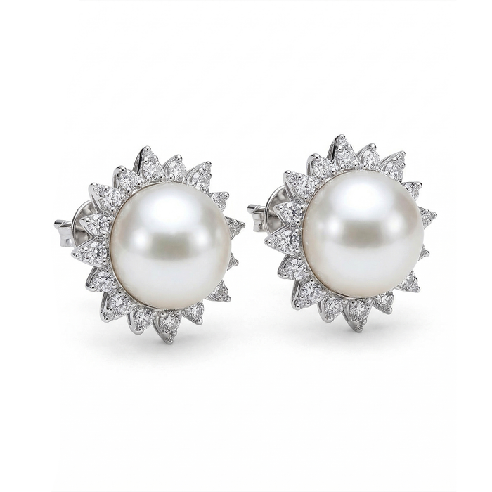 Pearl Halo 14K White Gold Statement Diamond Earrings
