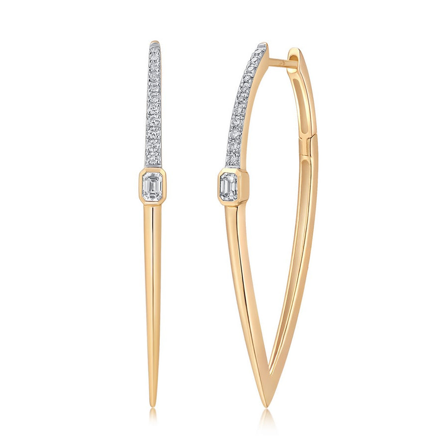 Emerald-Cut Diamond Spike Hoop Earrings in 14K Yellow Gold
