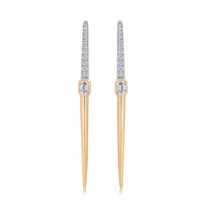 Emerald-Cut Diamond Spike Hoop Earrings in 14K Yellow Gold