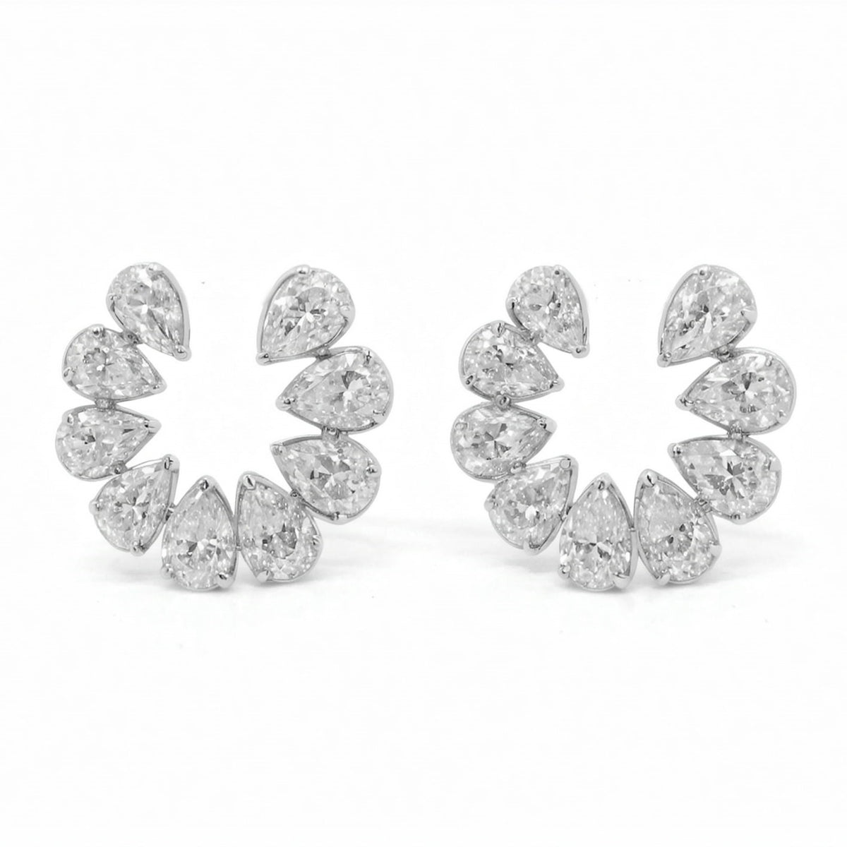 Open Circle Pear Cut Diamond Stud Earrings in 18K Yellow Gold