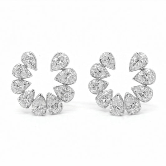 Open Circle Pear Cut Diamond Stud Earrings in 18K Yellow Gold