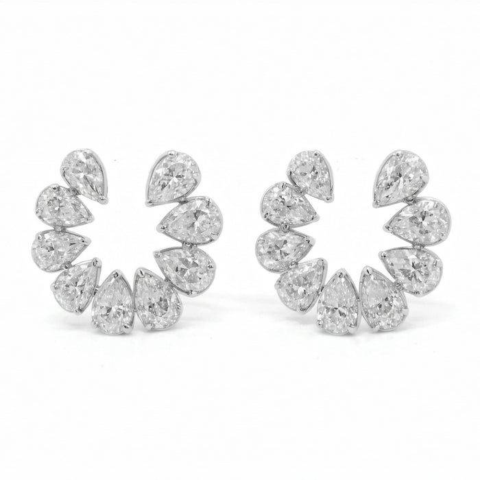 Open Circle Pear Cut Diamond Stud Earrings in 18K Yellow Gold