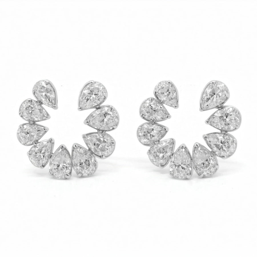 Open Circle Pear Cut Diamond Stud Earrings in 18K Yellow Gold