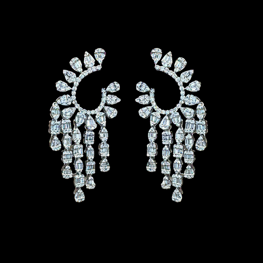 Chandelier Pear Marquise Diamond Statement Earrings in 18K White Gold