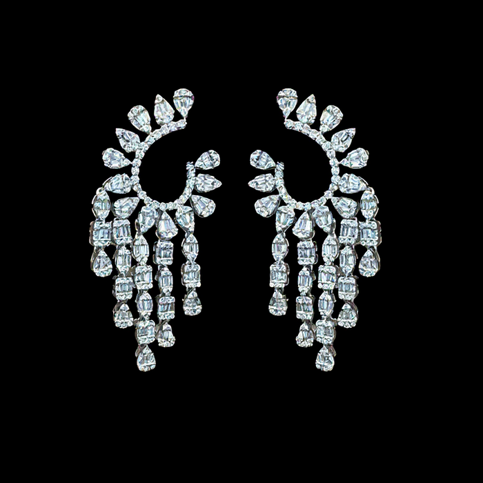 Chandelier Pear Marquise Diamond Statement Earrings in 18K White Gold