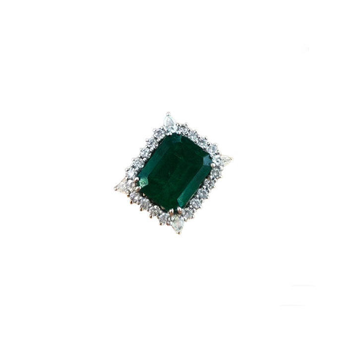 Majestic Emerald Cut Green Gemstone Ring in 18K White Gold
