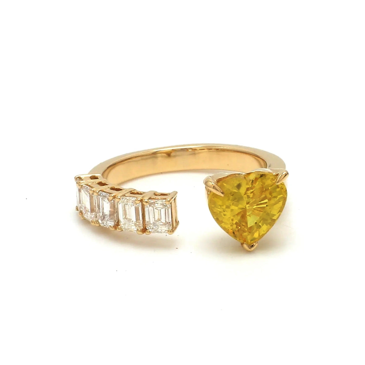 Yellow Sapphire 14K Heart Diamond Open Ring