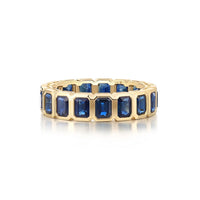 Royal Blue Emerald-Cut Sapphire Eternity Band Ring in 14K Yellow Gold
