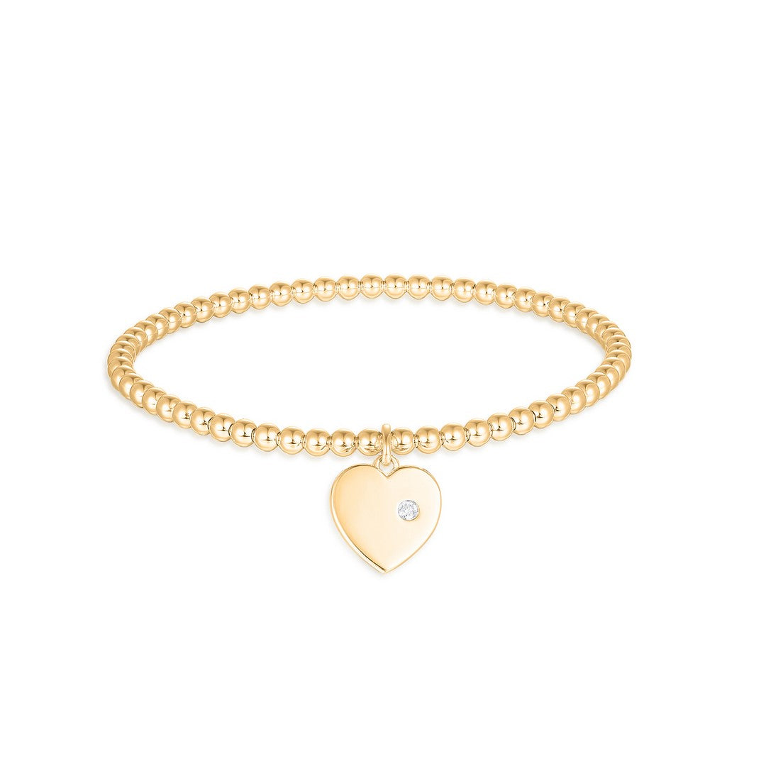 Beaded Heart 14K Charm Diamond Accent Bracelet