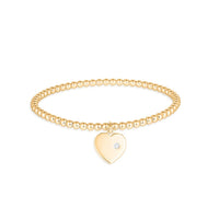 Beaded Heart 14K Charm Diamond Accent Bracelet