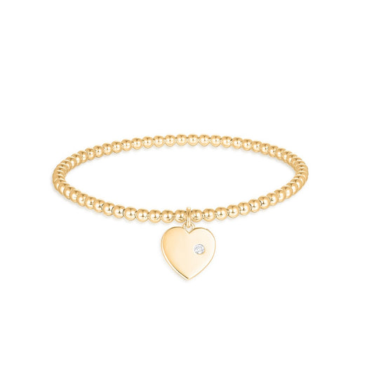 Beaded Heart 14K Charm Diamond Accent Bracelet