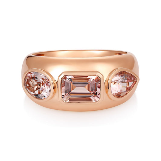 Tri-Stone Morganite Statement Ring in 14K Rose Gold