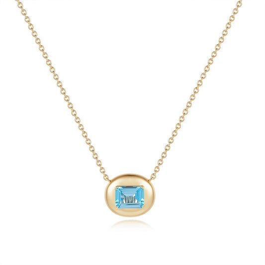 Emerald-Cut Blue Topaz Solitaire Necklace in 14K Yellow Gold