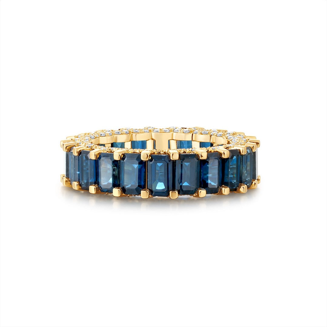 Emerald-Cut Royal Blue Sapphire Eternity Ring in 14K Yellow Gold