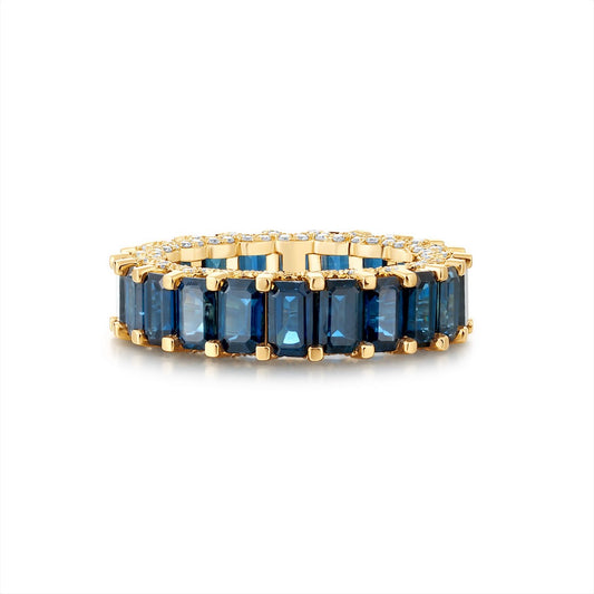 Emerald-Cut Royal Blue Sapphire Eternity Ring in 14K Yellow Gold