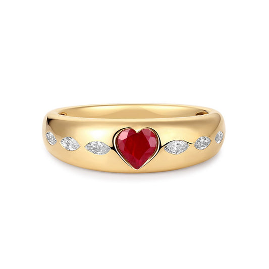 Ruby Heart 14K Marquise Diamond Band Ring