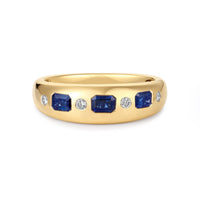 Emerald-Cut Blue Sapphire Diamond Band Ring in 14K Yellow Gold