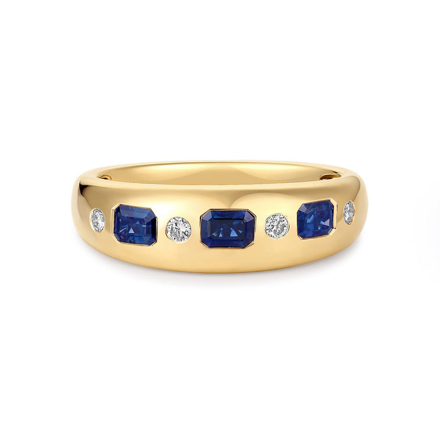 Emerald-Cut Blue Sapphire Diamond Band Ring in 14K Yellow Gold