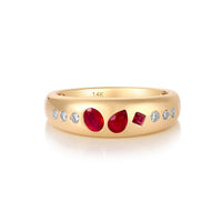 Multi Shape Ruby Diamond Accent Band Ring in 14K Yellow Gold