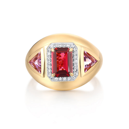Emerald-Cut Ruby Pink Sapphire Statement Ring in 14K Yellow Gold