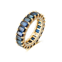 Emerald-Cut Royal Blue Sapphire Eternity Ring in 14K Yellow Gold
