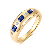 Emerald-Cut Blue Sapphire Diamond Band Ring in 14K Yellow Gold