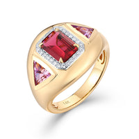 Emerald-Cut Ruby Pink Sapphire Statement Ring in 14K Yellow Gold