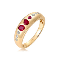 Multi Shape Ruby Diamond Accent Band Ring in 14K Yellow Gold
