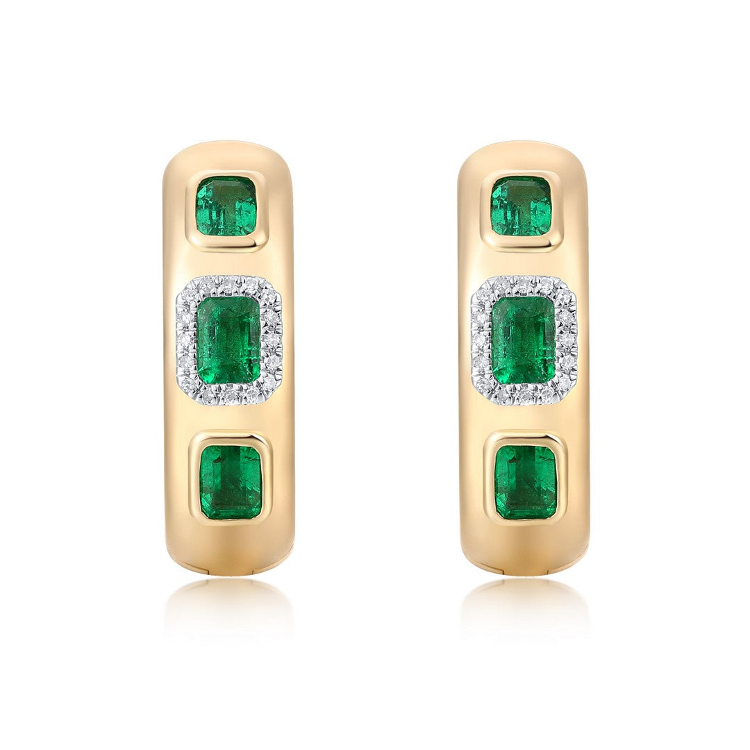 Blue Topaz Radiance Diamond Hoop Earrings in 14K Yellow Gold