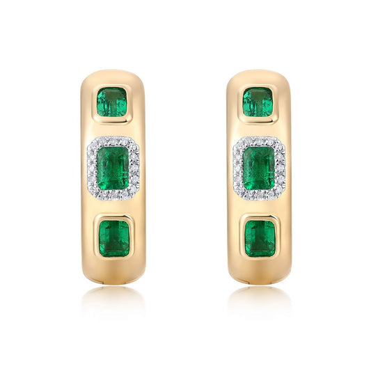 Blue Topaz Radiance Diamond Hoop Earrings in 14K Yellow Gold