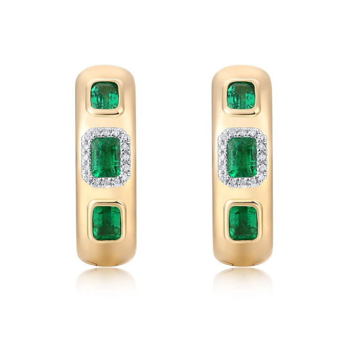Blue Topaz Radiance Diamond Hoop Earrings in 14K Yellow Gold