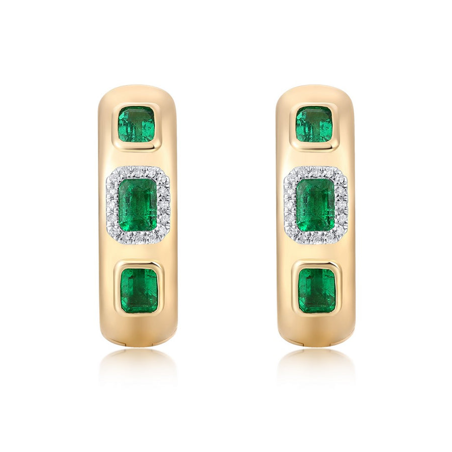 Blue Topaz Radiance Diamond Hoop Earrings in 14K Yellow Gold