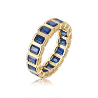 Royal Blue Emerald-Cut Sapphire Eternity Band Ring in 14K Yellow Gold