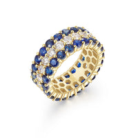 Blue Sapphire Diamond Eternity Band Ring in 14K Yellow Gold