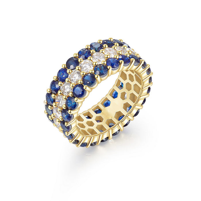 Blue Sapphire Diamond Eternity Band Ring in 14K Yellow Gold