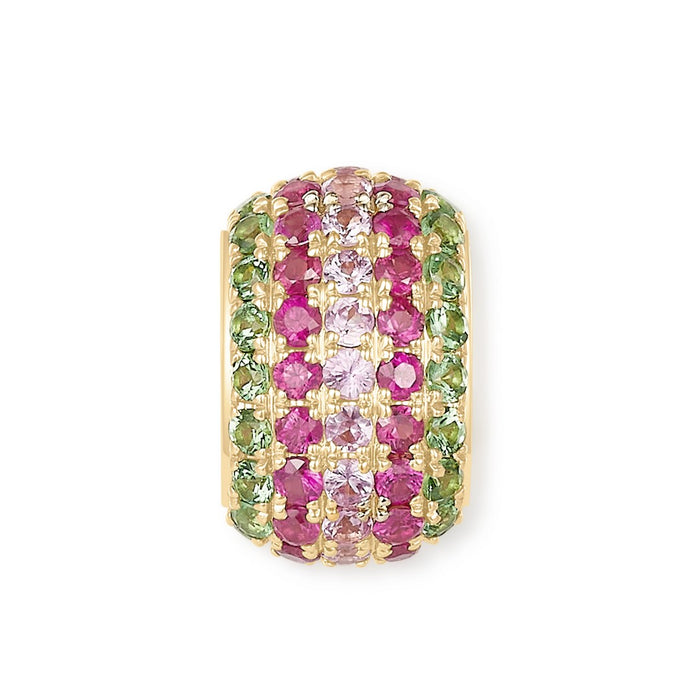 Multicolor Gemstone Pavé Barrel Pendant Necklace in 14K Yellow Gold