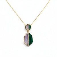 Geometric Malachite & Rose Quartz Pendant Necklace in 14K Yellow Gold