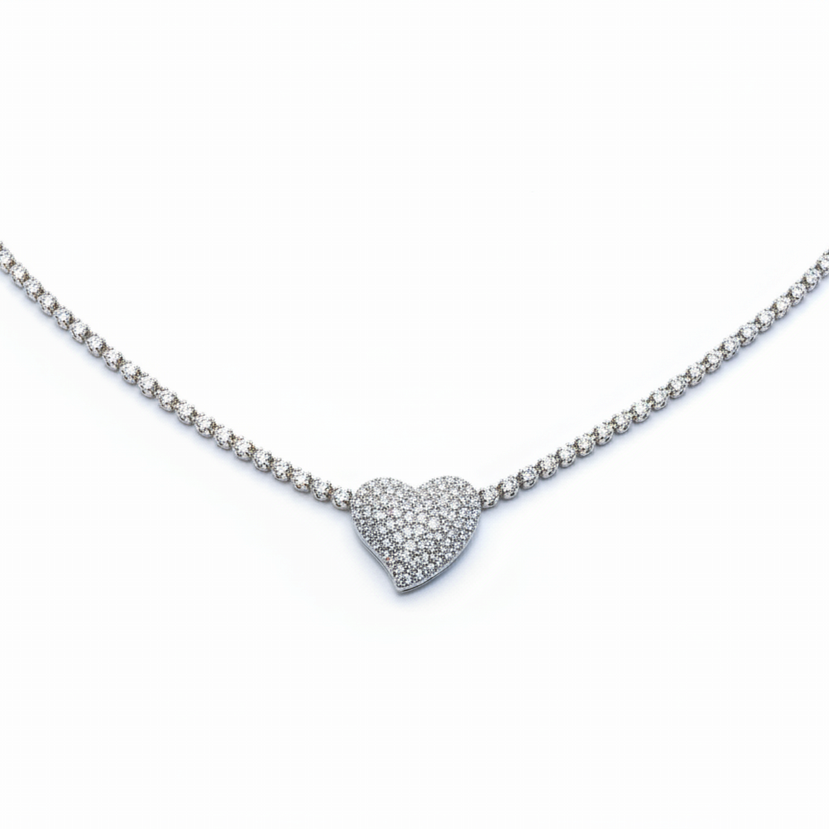 Diamond Heart Pave Necklace in 14K White Gold