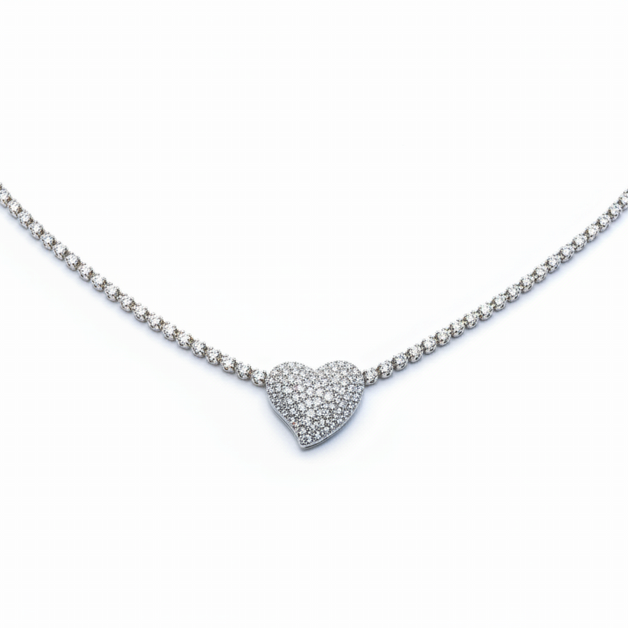 Diamond Heart Pave Necklace in 14K White Gold
