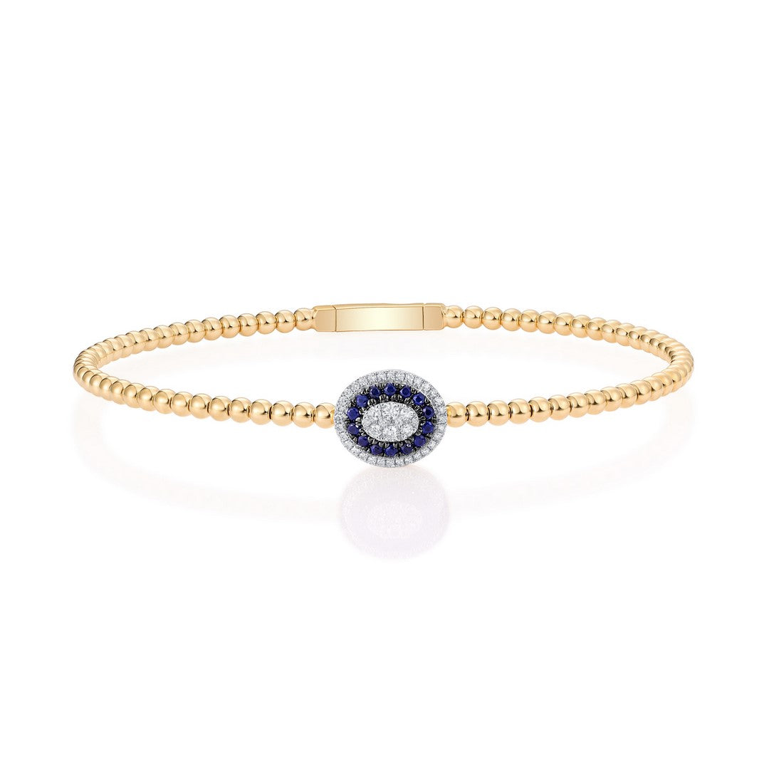 Oval Centerpiece Beaded Bangle Bracelet in 14K Gold