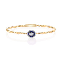 Oval Centerpiece Beaded Bangle Bracelet in 14K Gold