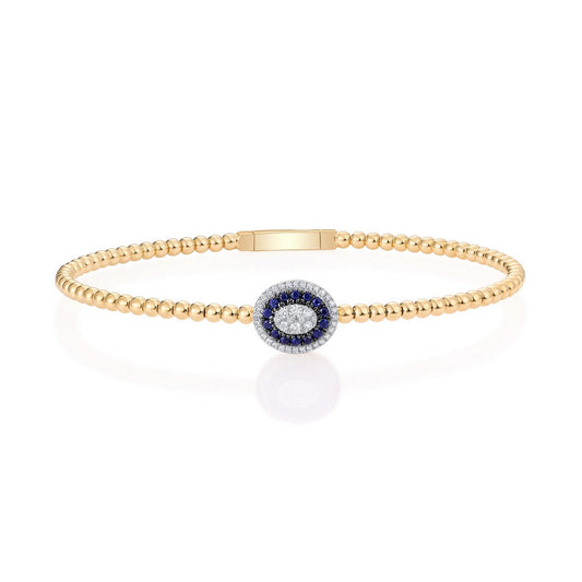Oval Centerpiece Beaded Bangle Bracelet in 14K Gold