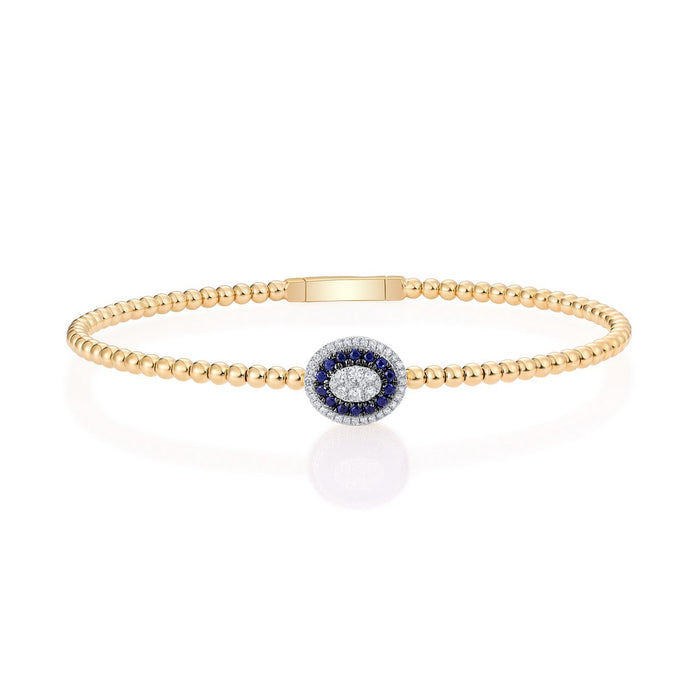 Oval Centerpiece Beaded Bangle Bracelet in 14K Gold
