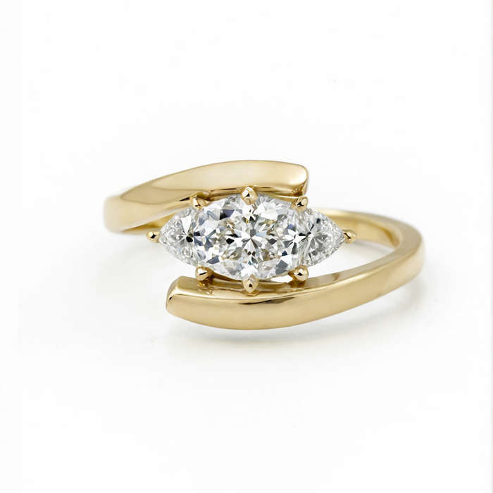 Marquise Diamond Three-Stone Ring in 14K Yellow Gold