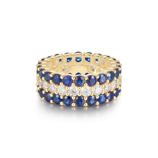 Blue Sapphire Diamond Eternity Band Ring in 14K Yellow Gold