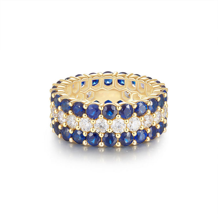 Blue Sapphire Diamond Eternity Band Ring in 14K Yellow Gold
