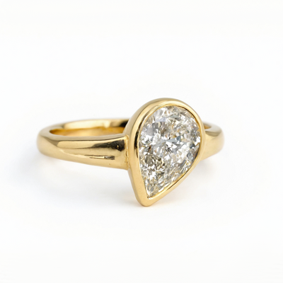 Pear-Shaped Bezel Set Diamond Ring in 14K Yellow Gold